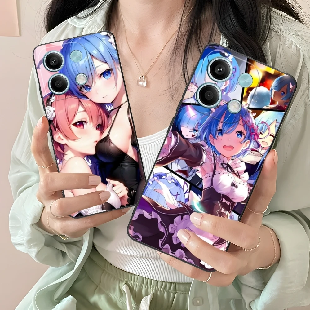 Re Zero Rem Waifu Mobile Cell Phone Case for Xiaomi Redmi Note 13 12 11 10 9 8 7 6 S A Pro Lite Plus 5G Black Phone Cover Shell