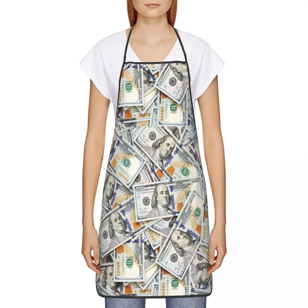 Custom Funny Money Cash Print Bib Aprons Women Men Unisex Kitchen Chef Dollar Bill Tablier Cuisine for Cooking Baking Gardening