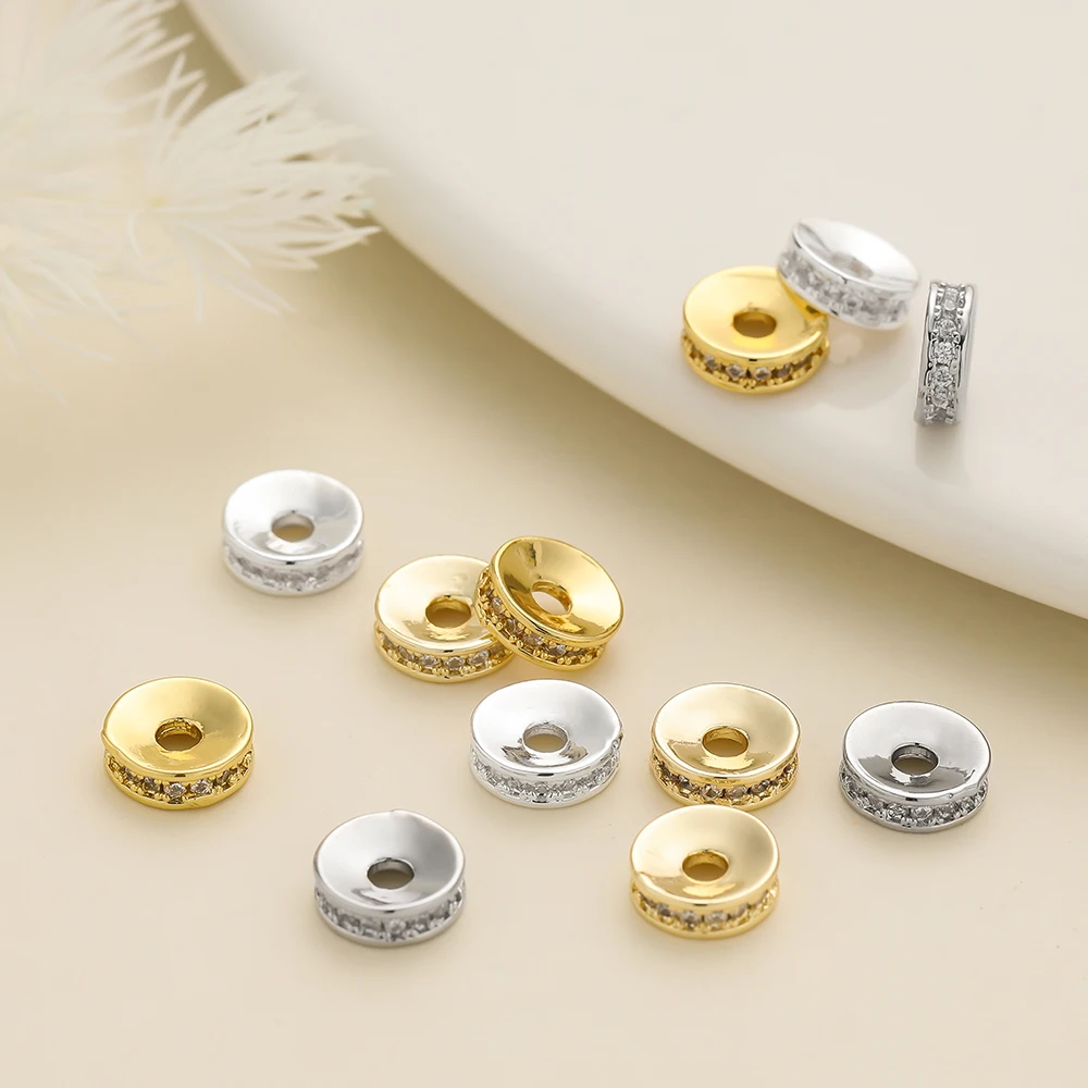 

1Pcs/Pack 4/6/8mm 14/18K Gold Color Plated Zircon Wheel Bracelets Spacer Beads for DIY Necklace Jewelry Making Accessories