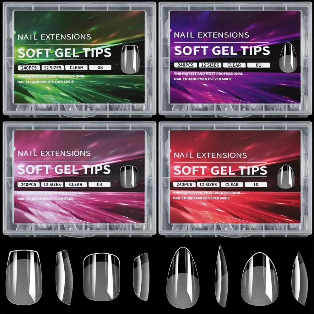 120/240 pçs dicas de unhas transparentes caixão de amêndoa curto quadrado imprensa em unhas falsas clara cobertura completa extensão da arte do prego dicas de gel macio