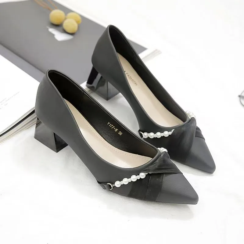 

With Medium Heels Shoes for Women 2026 Wedding Bride Shoe White Ladies Summer Footwear Pearl Office Slip on Lastest Casual Trend