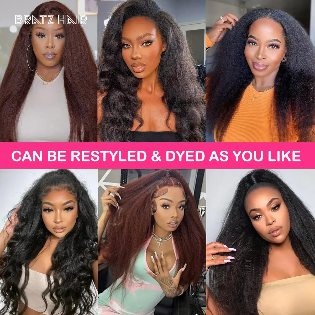 Kinky Straight Lace Front Human Hair Wig, Yaki Straight, 13x6, 13x4 HD Lace Frmetals, 200% Density, Glueless, 4x4 Lace Closure Wig