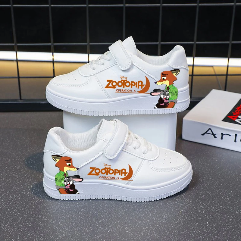 

Zootopia Children's Sports Shoes 2025 Disney Cartoon Cute Unisex White Sneakers Spray Paint Kids Casual Shoes Cross Border