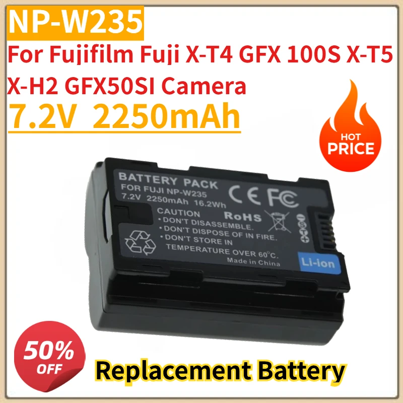 

High Quality New NP-W235 Camera Battery 7.2V 2250mAh for Fujifilm Fuji X-T4 GFX 100S X-T5 X-H2 GFX50SI Camera