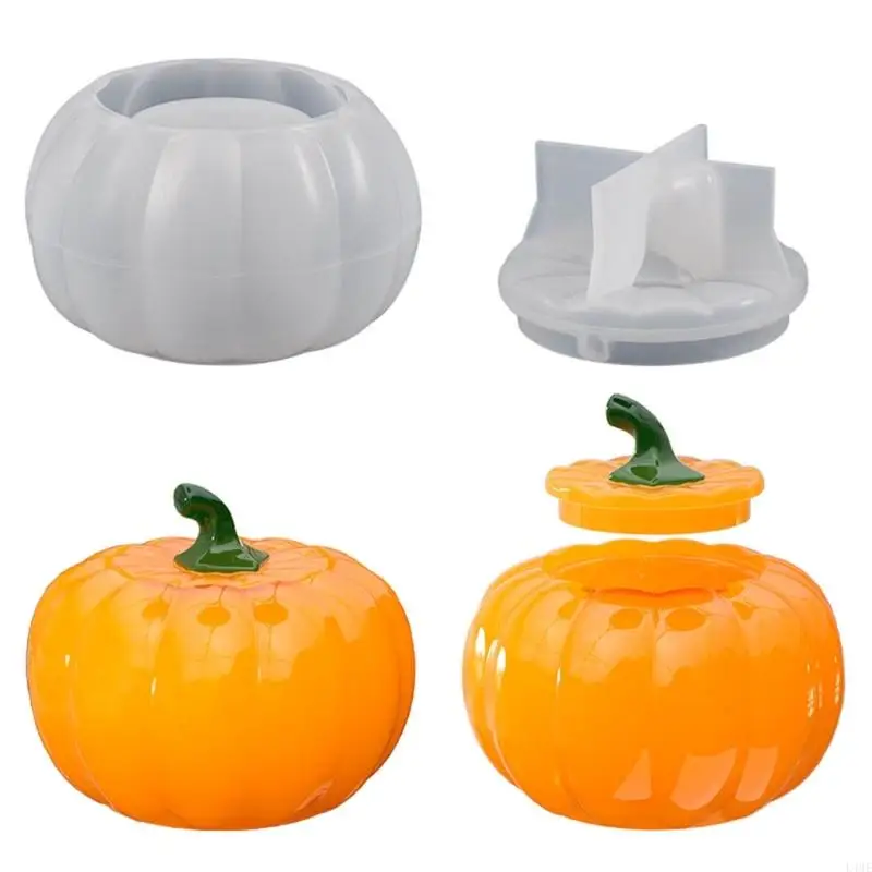

652F Storage Box Silicone Resin Mold with Lid Pumpkin Jar Epoxy Casting Molds for Jewelry Pendant Necklace Ornament Holder