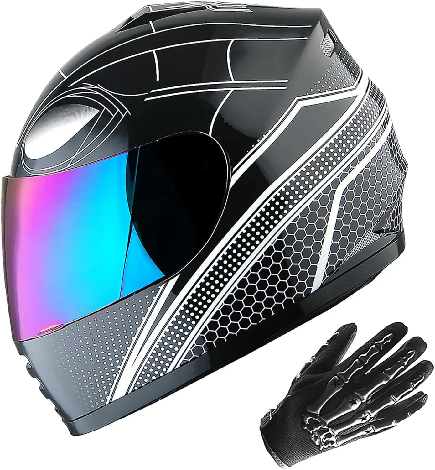 

Молодежный мотоциклетный анфас шлем уличный велосипед BMX MX Kids Spider все черные перчатки со скелетом MX комплект