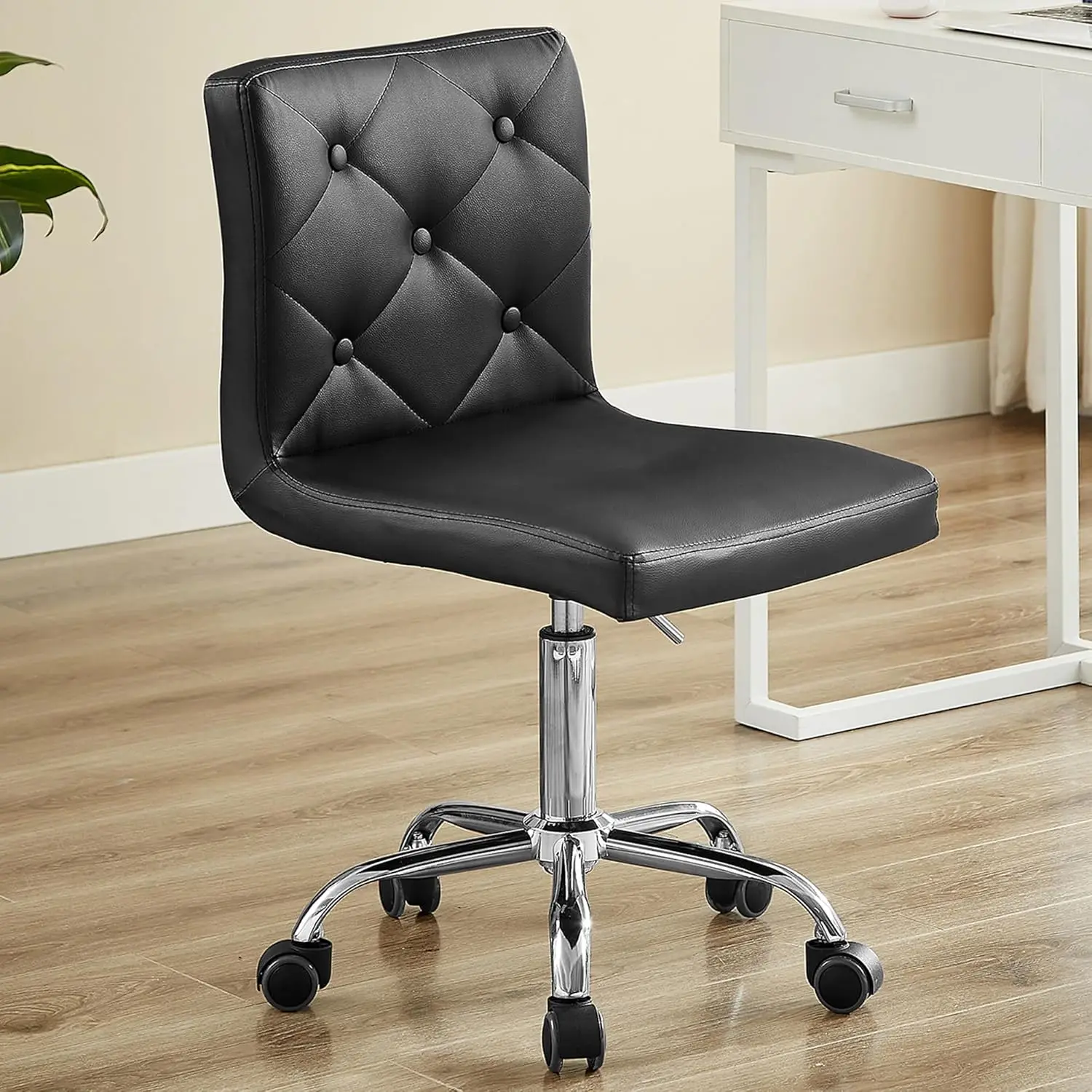 Leather Mid-Back Armless Desk Chair Adjustable Height 360° Rolling Swivel for Home Office Work