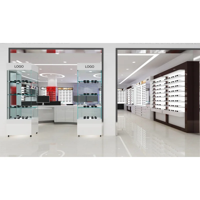 custom.Luxury LED Light Floor-standing Sunglass Display Cabinet Acrylic and MDF Eyewear Showcase Optical Shops and Retail St