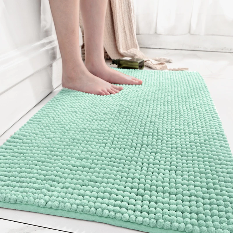 Solid Color Bathroom Mat Bath Carpets Chenille Water Absorption Bathtub Washbasin Floor Mats Non-slip Toilet Rug Plush Foot Rug