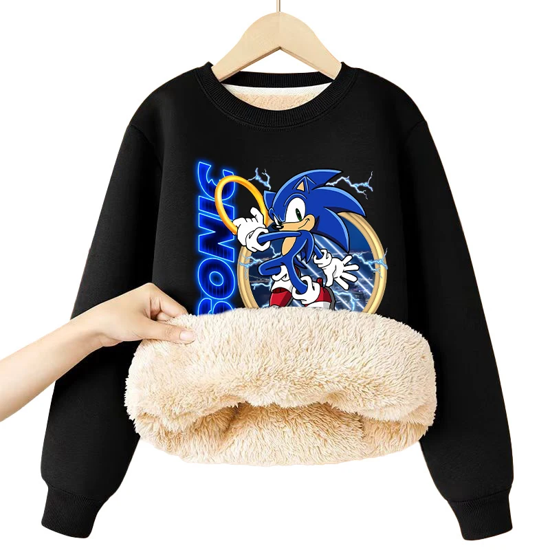 جديد سونيكس صوف الضأن جولة الرقبة هوديي للأطفال أنيمي الكرتون لطيف البلوز بنين بنات الشتاء أزياء Kawaii بلوزات