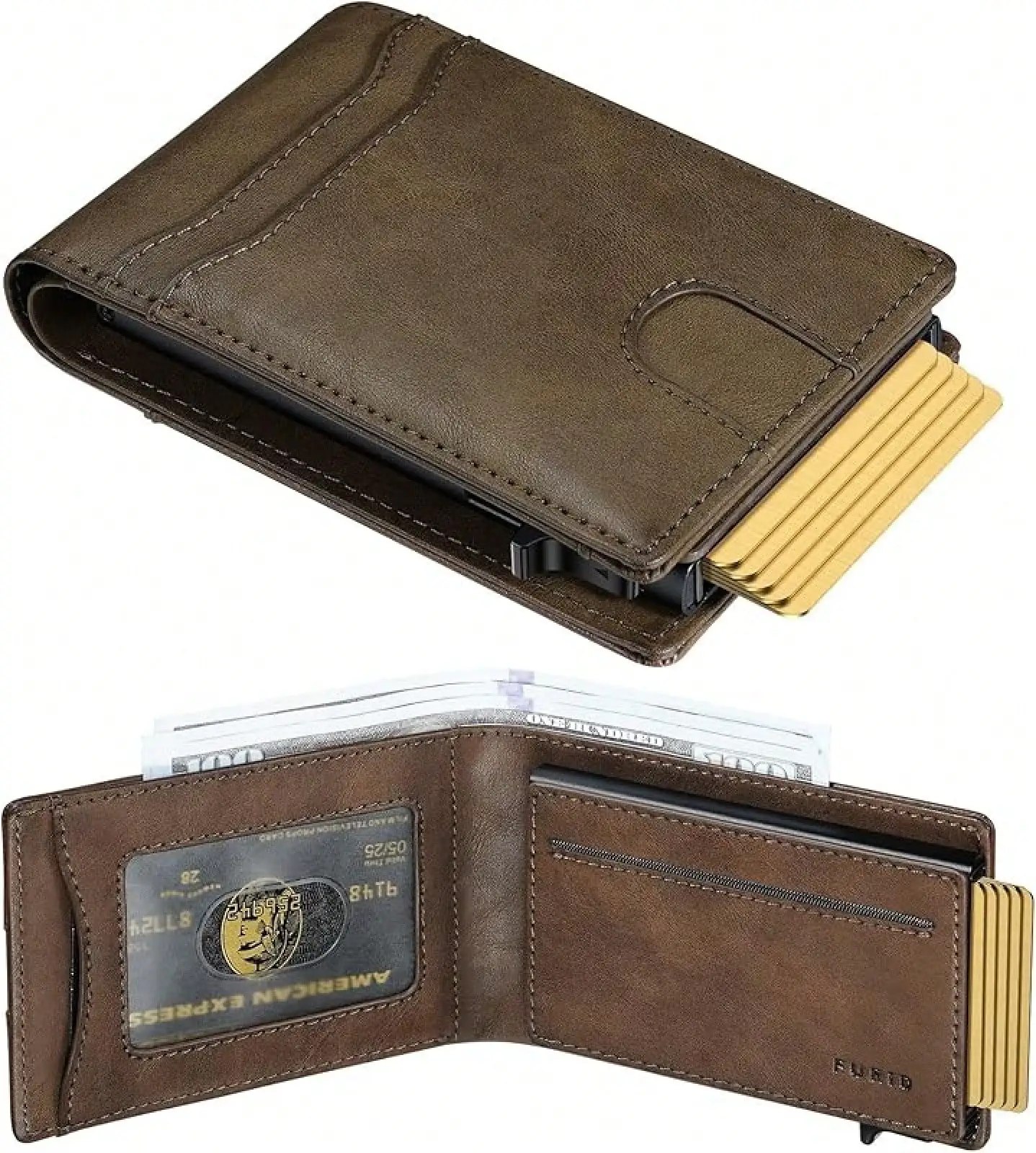 

Furid Card Wallet For Men Slim: Smart Rfid Minimalist Front Pocket Pop Up Wallet With ID Window - Gifts For Husband Father At Birthday Anniversary