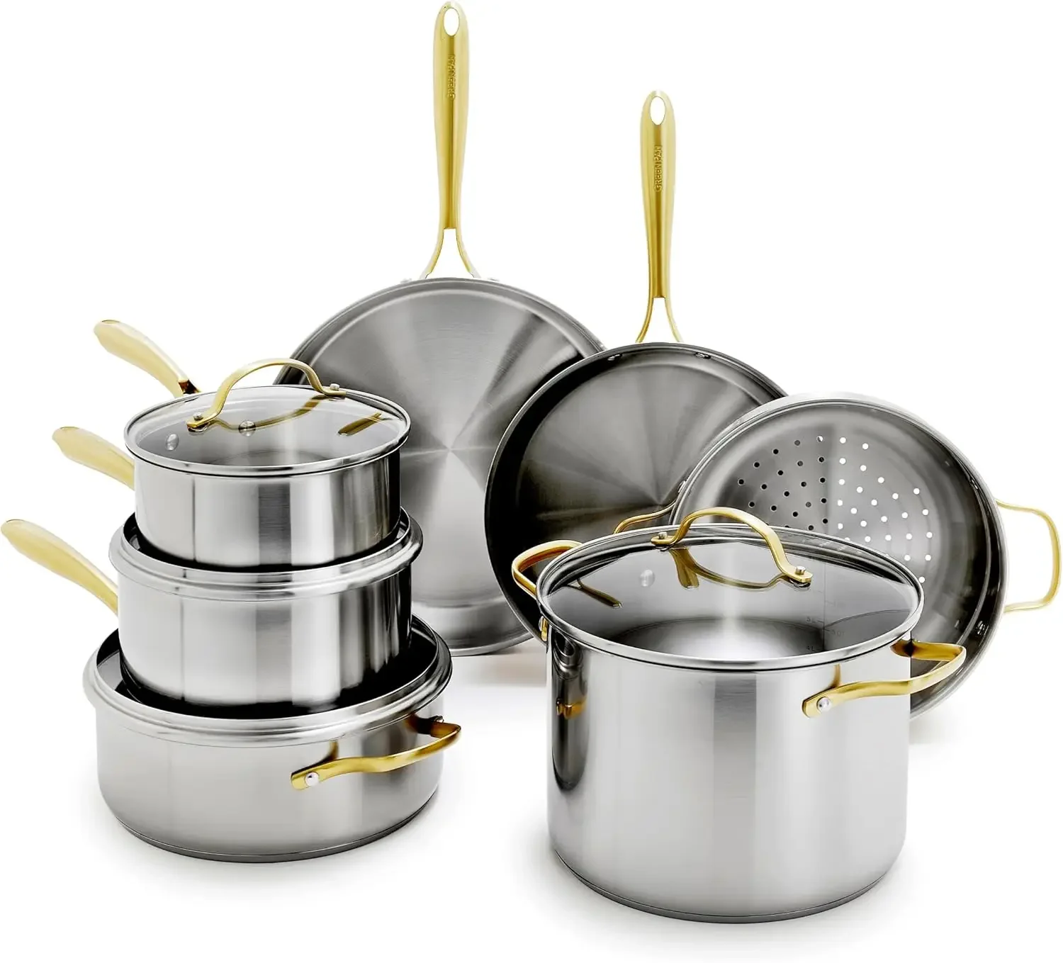 Stainless Steel Cookware Set, 11 Piece, Induction Cookware, Dishwasher Safe, Oven Safe to 600F, Large 8QT Stock Pot
