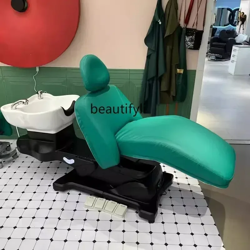 A   0R New High-End Shampoo Chair Barber Shop Flushing Bed Simple Half Lying Salon Bed Ceramic Basin R