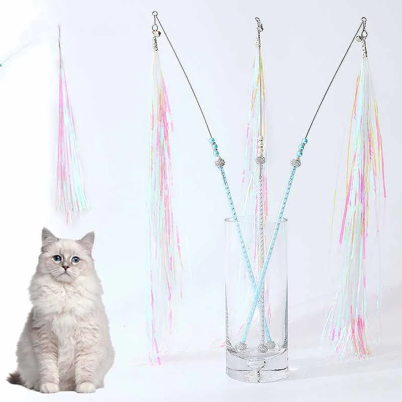 Acrylic Tube Glitter Rattle Paper Tassel Teaser Cat Wand Interactive Cat Toy Funny Teaser Cat Stick Training Toy Cats Supplies