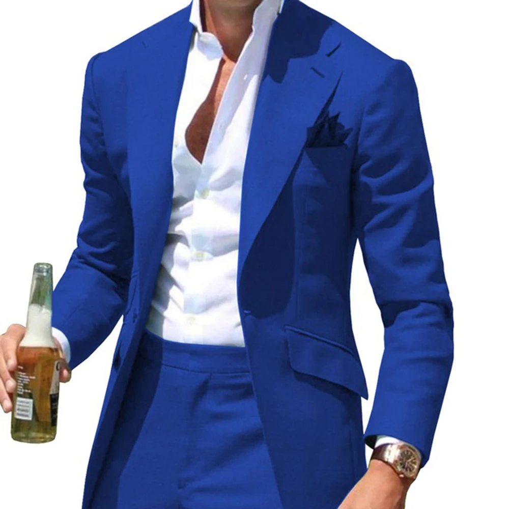 

Men Suits 2022 Slim Fit Peak Lapel Mens Blazers Jackets Pants 2 Piece Formal Causal Business Wedding Groom Wear Costume Homme