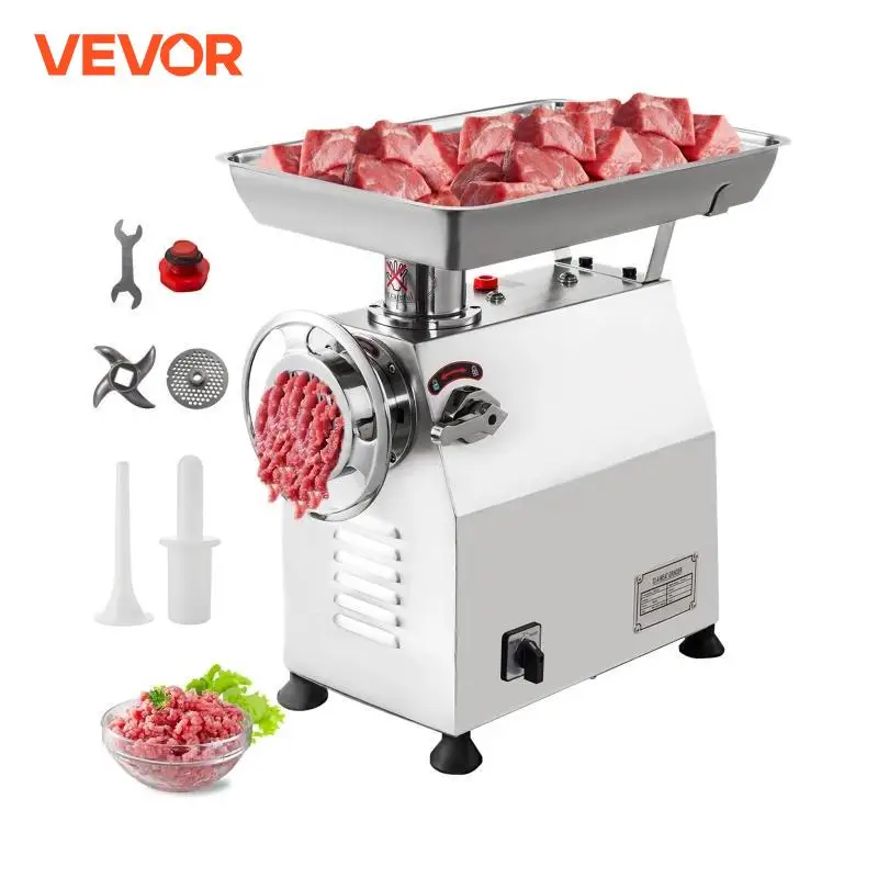 VEVOR Hachoir à Viande Commercial 350 kg/h Machine à Saucisse Électrique en Inox 2 Têtes de Broyage