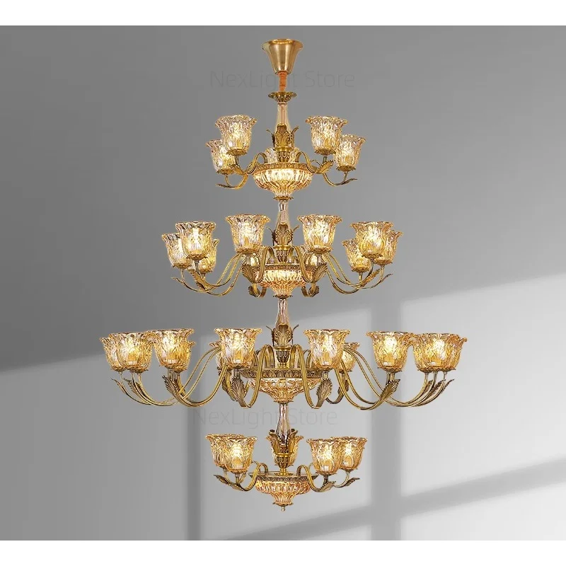 

French style villa hall chandelier all copper duplex building fourth floor large chandelier luxurious and atmospheric lighting