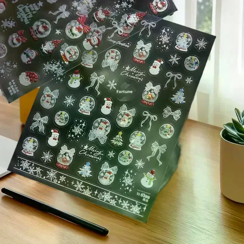 Seasonal Nail Decor with White Snowman and Crystal Snowball Motifs