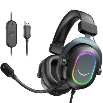 Fifine Dynamic RGB Gaming Headset com Mic Over-Earphones 7.1 Surround Sound PC PS4 PS5 3 EQ Opções Game Movie Music