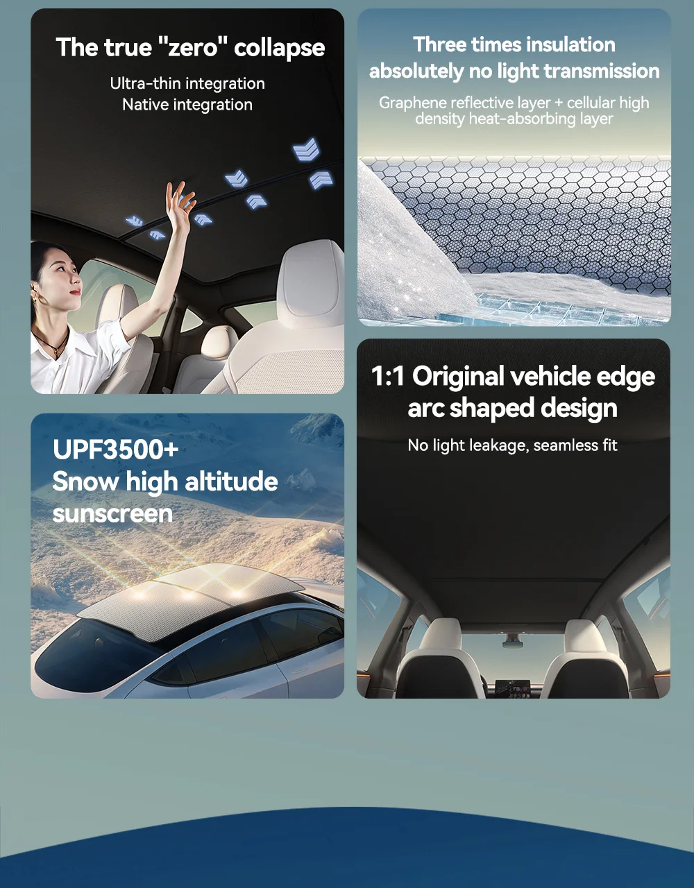 YZ Für Tesla Model YL Graphene Black Sky Screen Sonnenschutz Wabenförmiger Dachfenster-Magnetschutzpanel – Detail 4