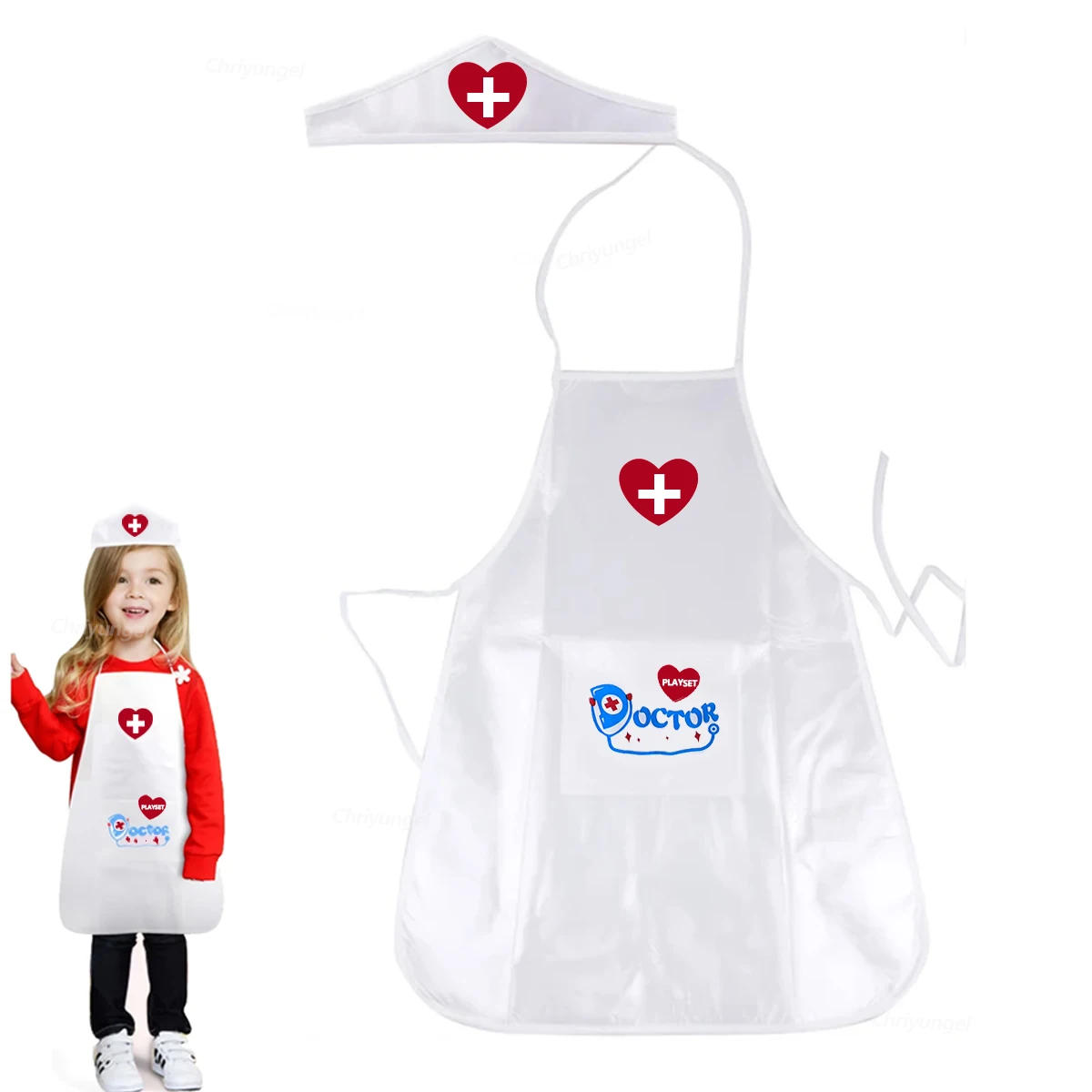 Kids Nurse Costume Apron and Hat Set for Girls Doctor Role Play Pretend Play Toy Educational Family Kindergarten Dress Up Outfit