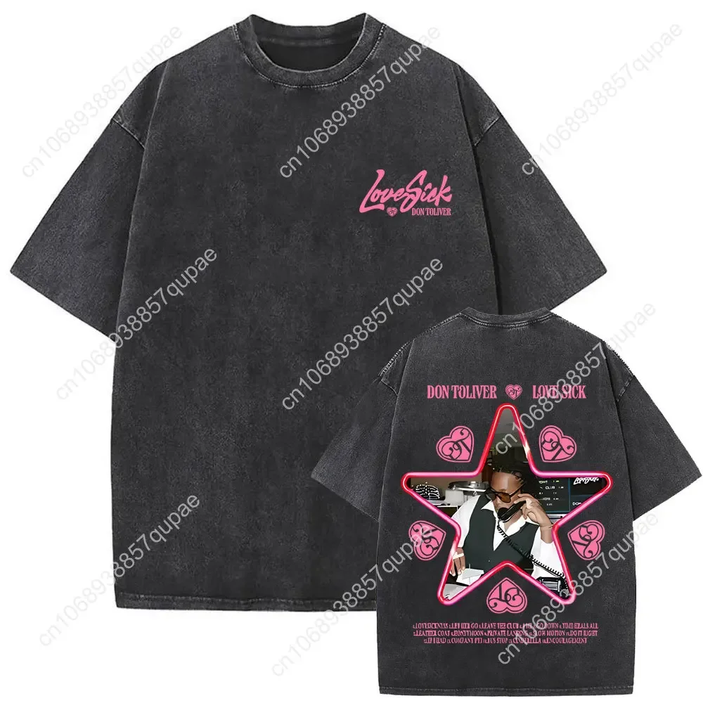 Washed Vintage Rapper Don Toliver Hardstone Psycho Tour T-shirts Men Casual Cotton T Shirts Men's Hip Hop Oversized Short Sleeve