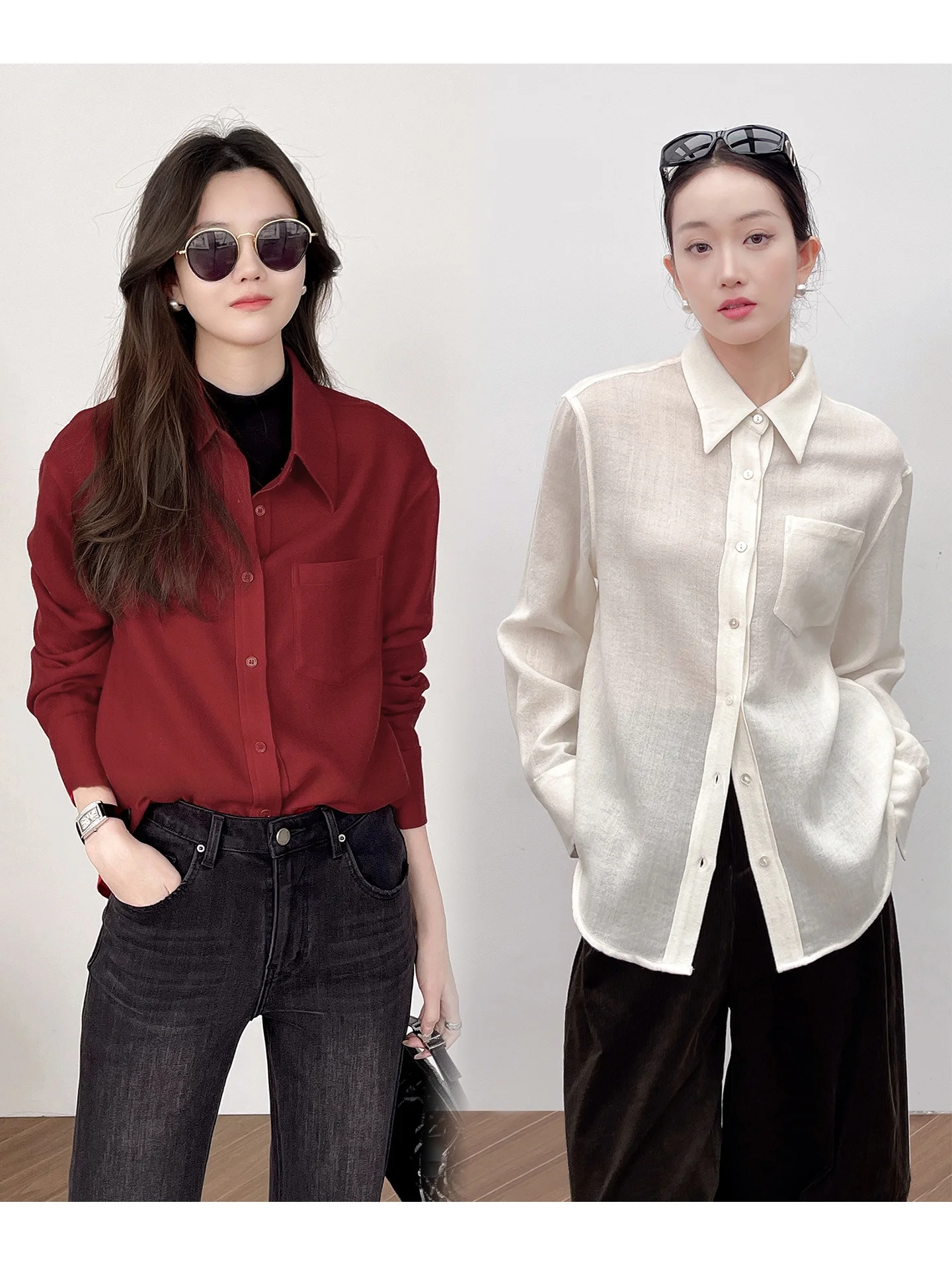 

Korean Faion Pure Color Long Sve Woolen irt Women's Autumn Winter New Sle Commute Versatile Loose Slimming Top