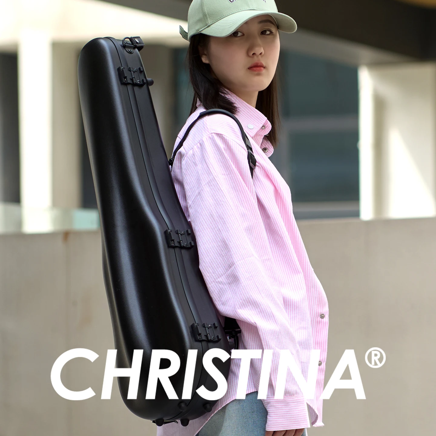 CHRISTINA Violin Case Matte Black Adjustable Size 4/4-3/4 Lightweight Sturdy High-quality Composite PC with Accessory Bag VB94-5