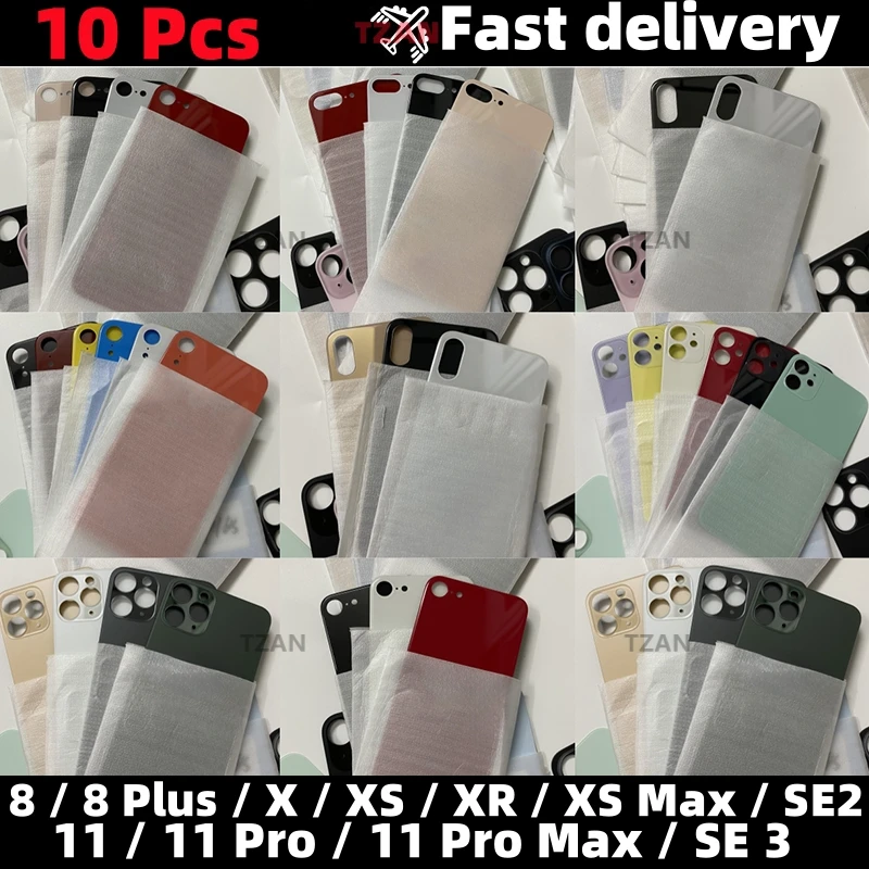 10Pcs For iPhone 8 8Plus X XS XR XSMax 11 11Pro 11ProMax SE2 3 Back Glass Panel Battery Cover Big Hole Rear Housing Replacement