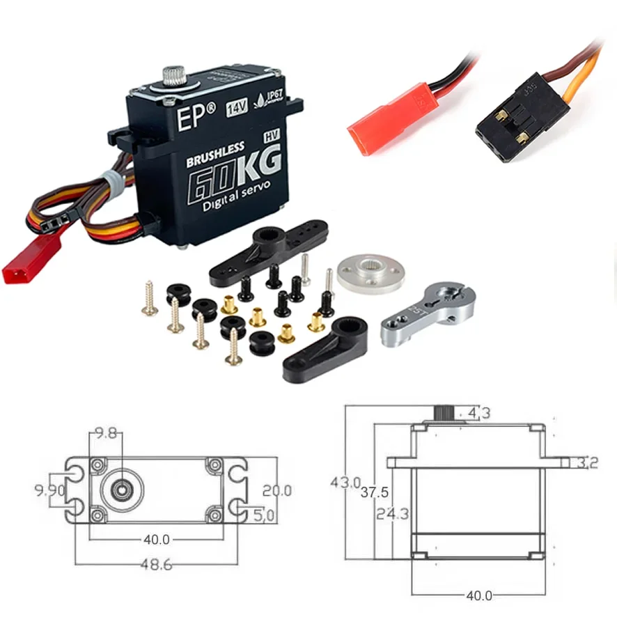 Servo sin escobillas EP, servomotor Digital RC resistente al agua de 60KG, engranaje de Metal de 14V HV para coche trepador de control remoto 1/8 1/10, Robot Traxxas Scx10