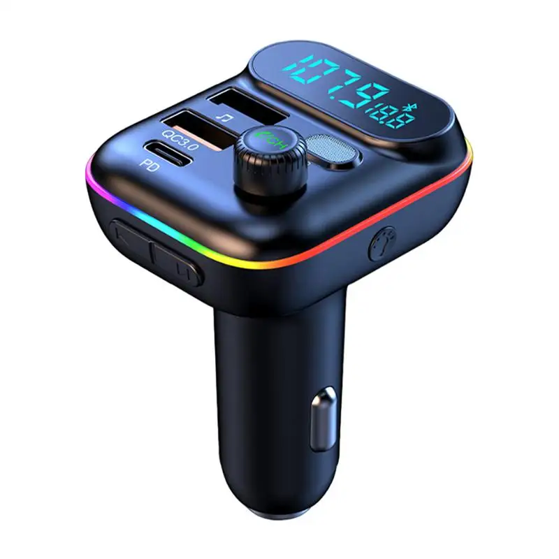 Car Charger Adapter Vehicle Quick Charging Adapter Auto Charger Adapter With Adjustable LED Ambient Light Car MP3 Player FM