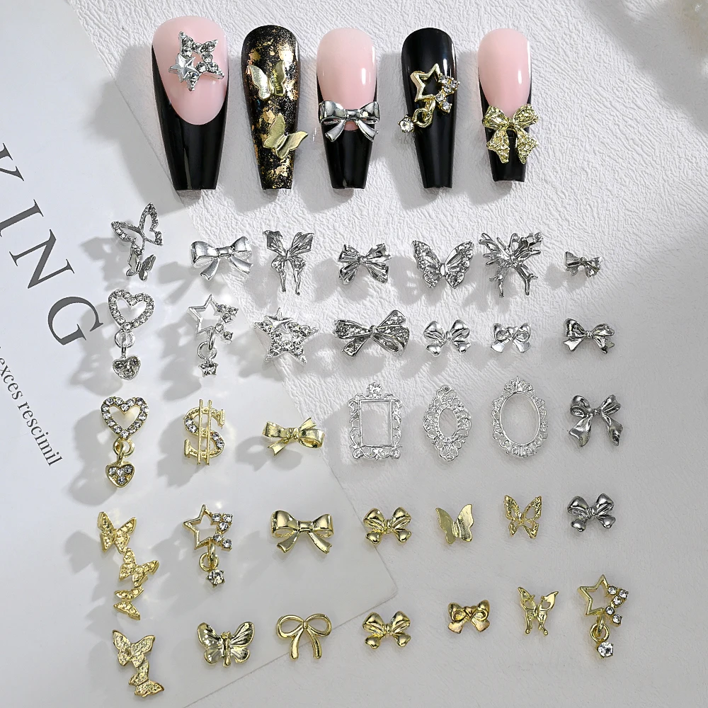 120 teile/schachtel 3D Gold Bogen Schmetterling Nagel Metall Charms Glänzende Nette Bowtie/Diamant Stern Nagel Schmuck 120 Luxus Nail art Liefert # RE4 – Detail 8