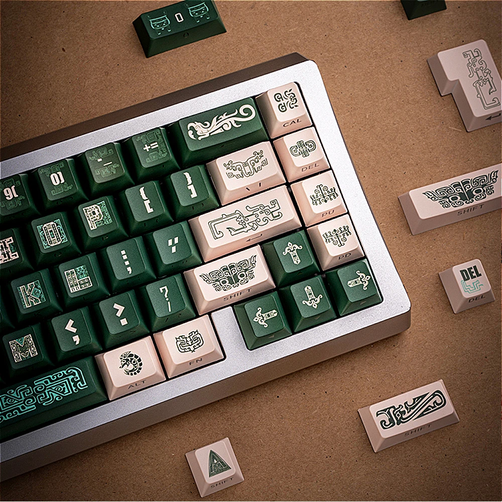 Tapa de tecla de bronce de estilo chino, Teclado mecánico de estilo clásico, verde Retro, Pbt, Oem, grabado lateral, verde oscuro