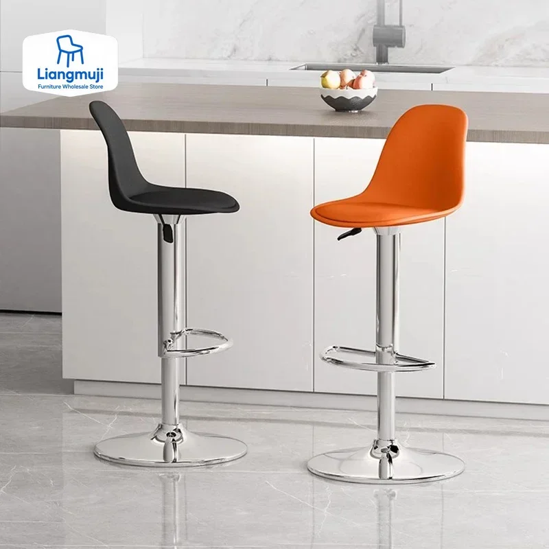 Adjustable Swivel Bar Stool Counter Kitchen High Back Bar Stool Simple Leather Tabouret De Bar Style Industriel Salon Chair
