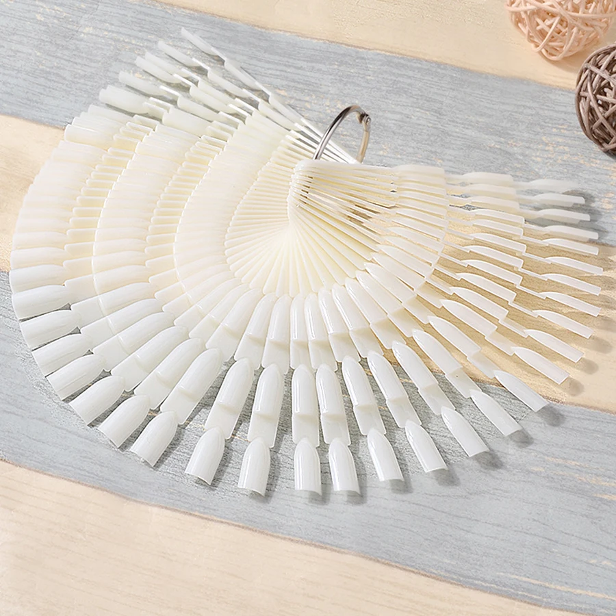 150pcs Nail Art Fan Shape Display Natural Chart Gel Polish Coloring Sample Practice Training False Nail With Removable Ring