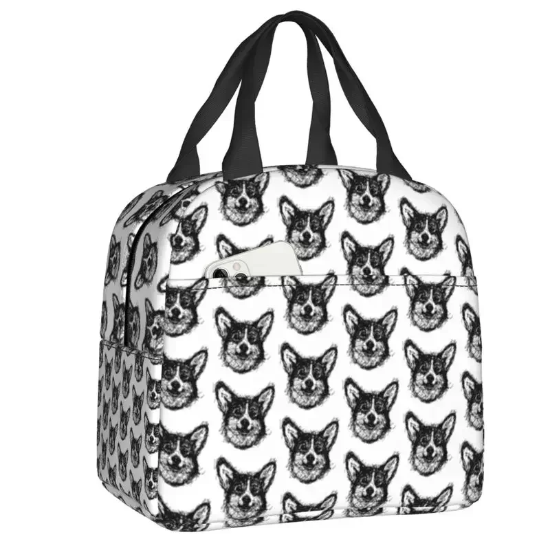 Corgi Dog Sketch Pattern Thermal Insulated Lunch Bags Resuable  Container for Kids School Children Multifunction Food Box