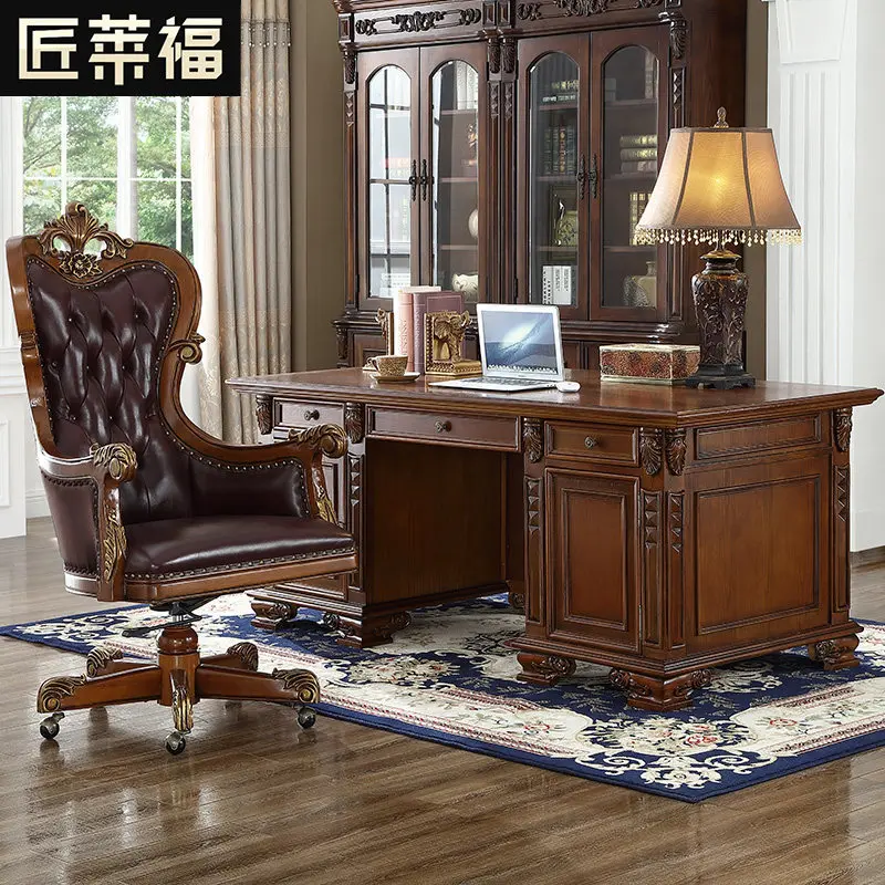 

YFY desk retro solid wood painting and calligraphy table European luxury office computer table study furniture set combination