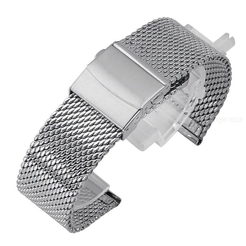 1.0 Milanese Mesh Loop 18mm 20mm 22mm Folding Buckle Watch Band Stainless Steel Strap 3mm Thickness Bracelet Quick Release