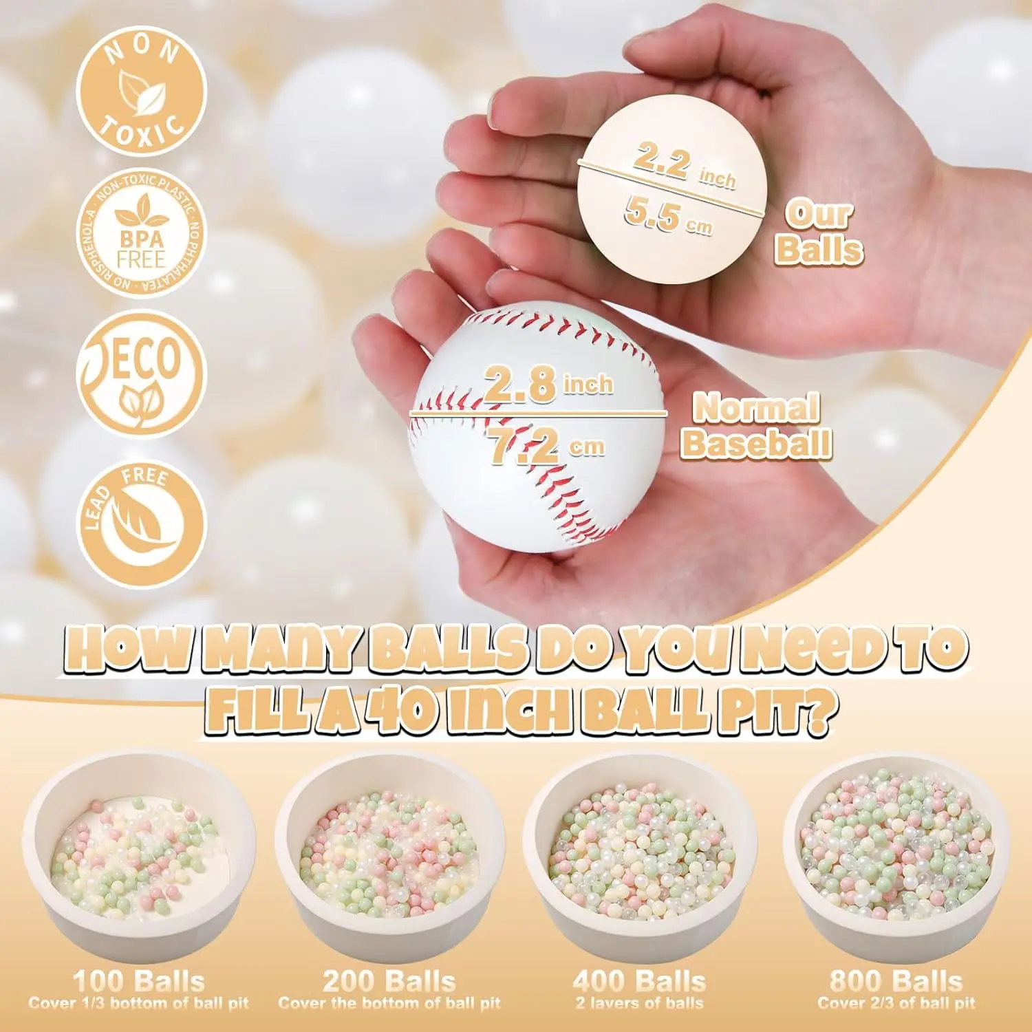 100 stuks ballenbak ballen plastic speelballen voor baby peuters kinderen jongens meisjes speelhuisje decor speel zwembad plezier, wit + beige + helder