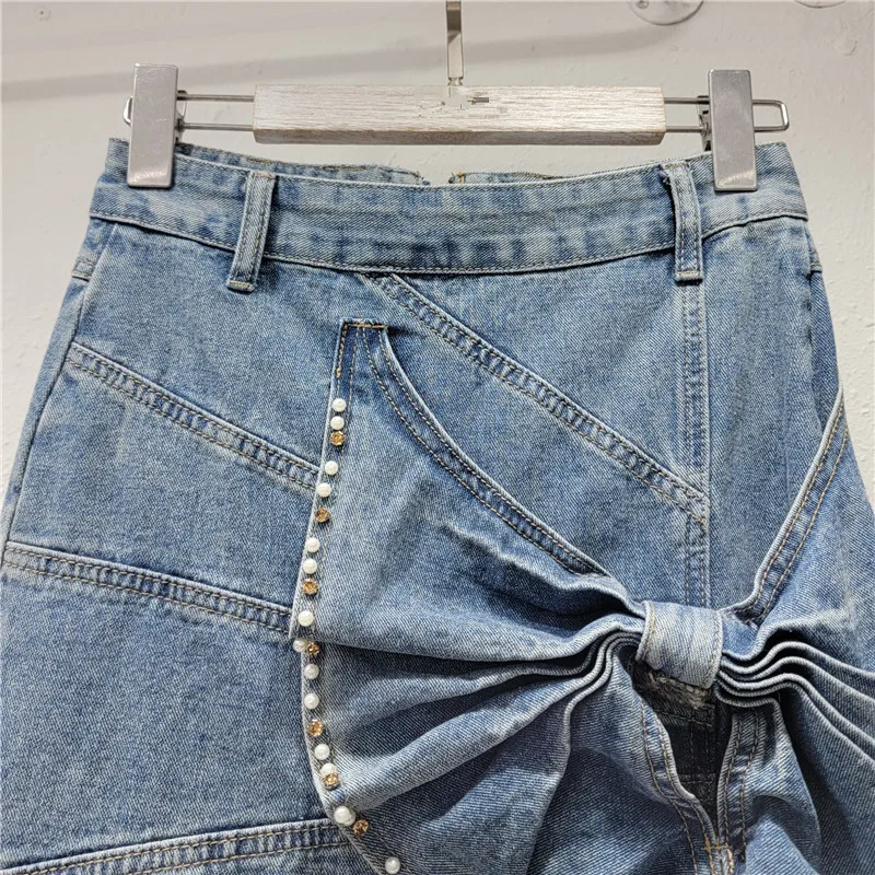 Imagem -03 - Saia Jeans Linha a com Laço Tridimensional para Mulheres Slim Fit Saia de Quadril Emagrecedora Estilo Coreano Moda Verão Nova 2024