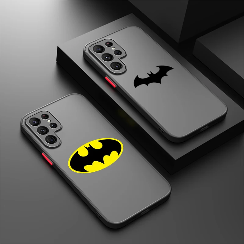 Batman logo For Samsung S23 S22 S21 S20 FE S10 S9 Note 20 10 Ultra Lite Pro Plus Frosted Translucent Phone Case