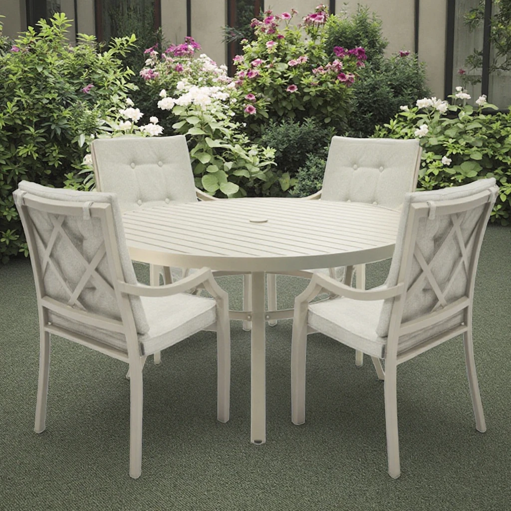Outdoor Furniture Modern 9pcs Aluminum Tube Metal Dining Table Set for Villa Courtyard Home Bar Application