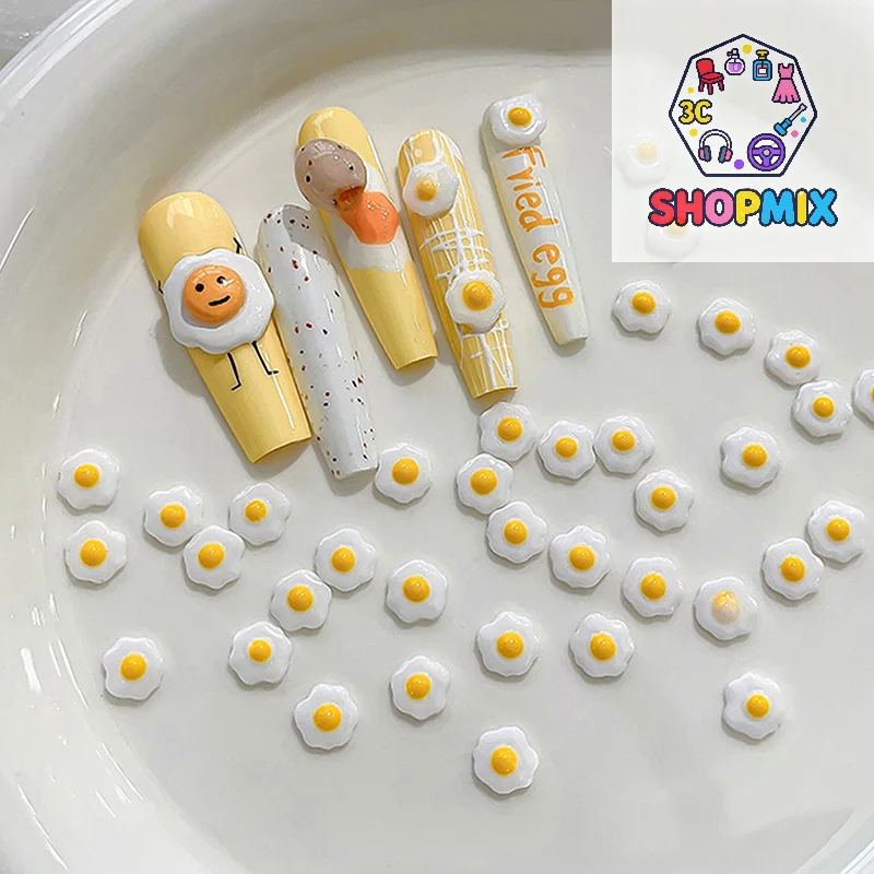 20pcs/Bag Mini Poached Eggs 3D Nail Art Decorations Cute Poached Eggs Nails Charms Designs DIY Resin Nail Accessories