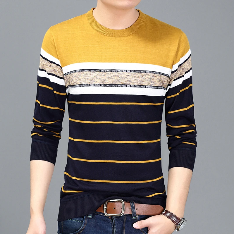 Men's Clothing 2023 Autumn and Winter New Temperament Versatile Fashion Commuter Round Neck Long Sleeve Casual Stripe Pullover