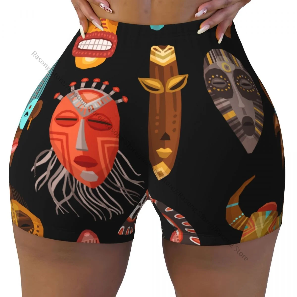 Push Up Short Elasticity Scrunch Butt African Ethnic Tribal Masks Running Shorts Sports Shorts Womens Clothes Gym