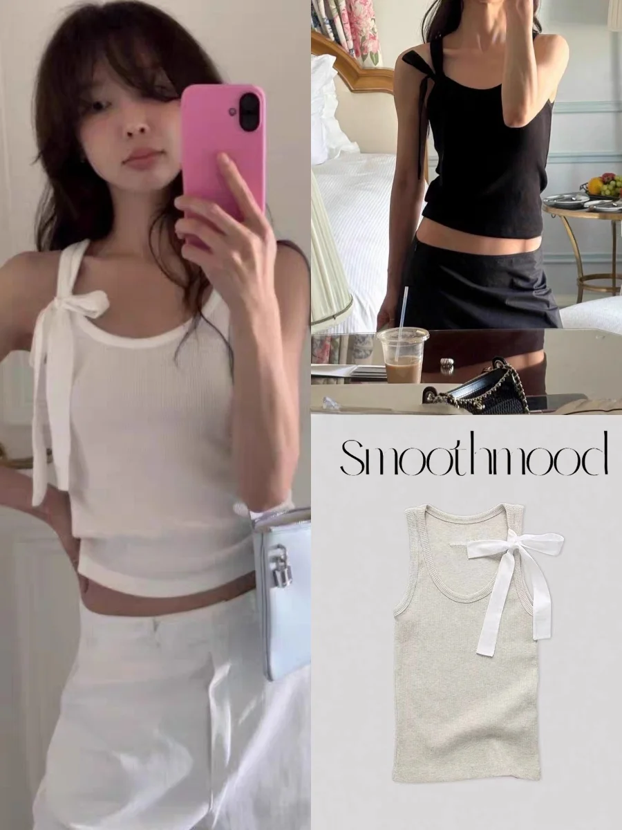 

Sweet Knot Belted Commuter Strap Vest Women's Fashion Summer New Arrival Smoothmood 25 Cotton Short Style Vest