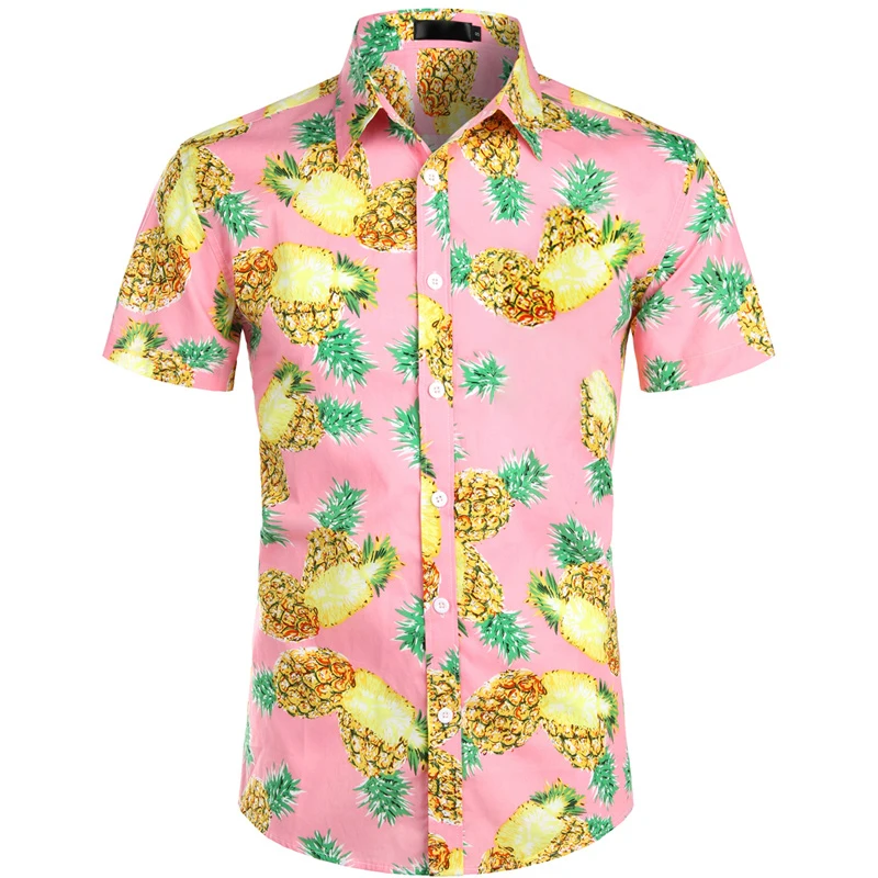 Summer Luxury Men\'s Shirt Pineapple Lapel Short-sleeved Print Hawaiian Shirts Loose Casual Fashion Oversized Tops Men\'s Clothing