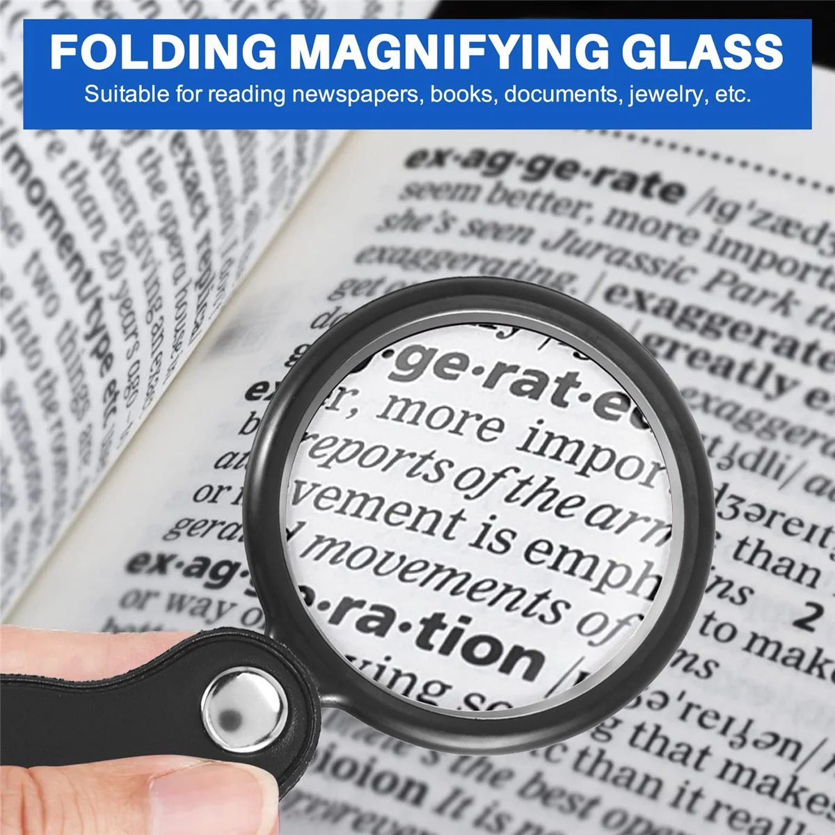 Folding Fold Away Pocket Magnifying Glass Magnifier Lens 3X Magnification Folding Leather Case Magnifying Glass