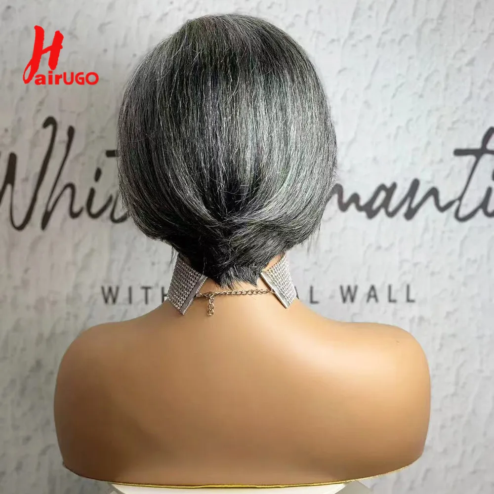 Graue 4x4 Lace-Closure Echthaarperücken für Frauen, gemischte silberne Lace-Closure-Perücken, vorgezupft, 8 Zoll kurze BOB-Perücken HairUGo – Detail 7