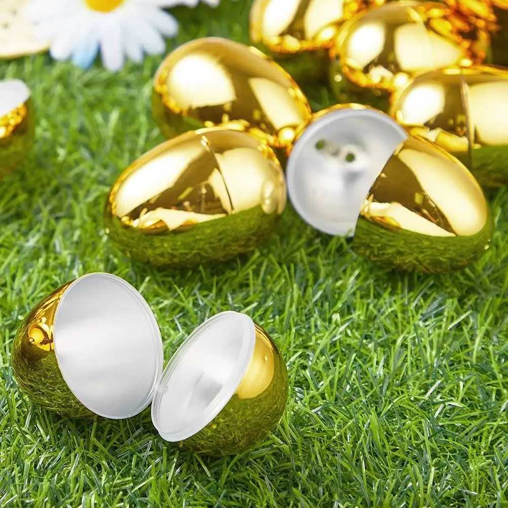 

12Pcs Easter Golden Eggs Wrapping Boxes Plastic Empty Easter Egg Can Be Opened Decorate Kit Easter Party Yard Game Prizes Supply